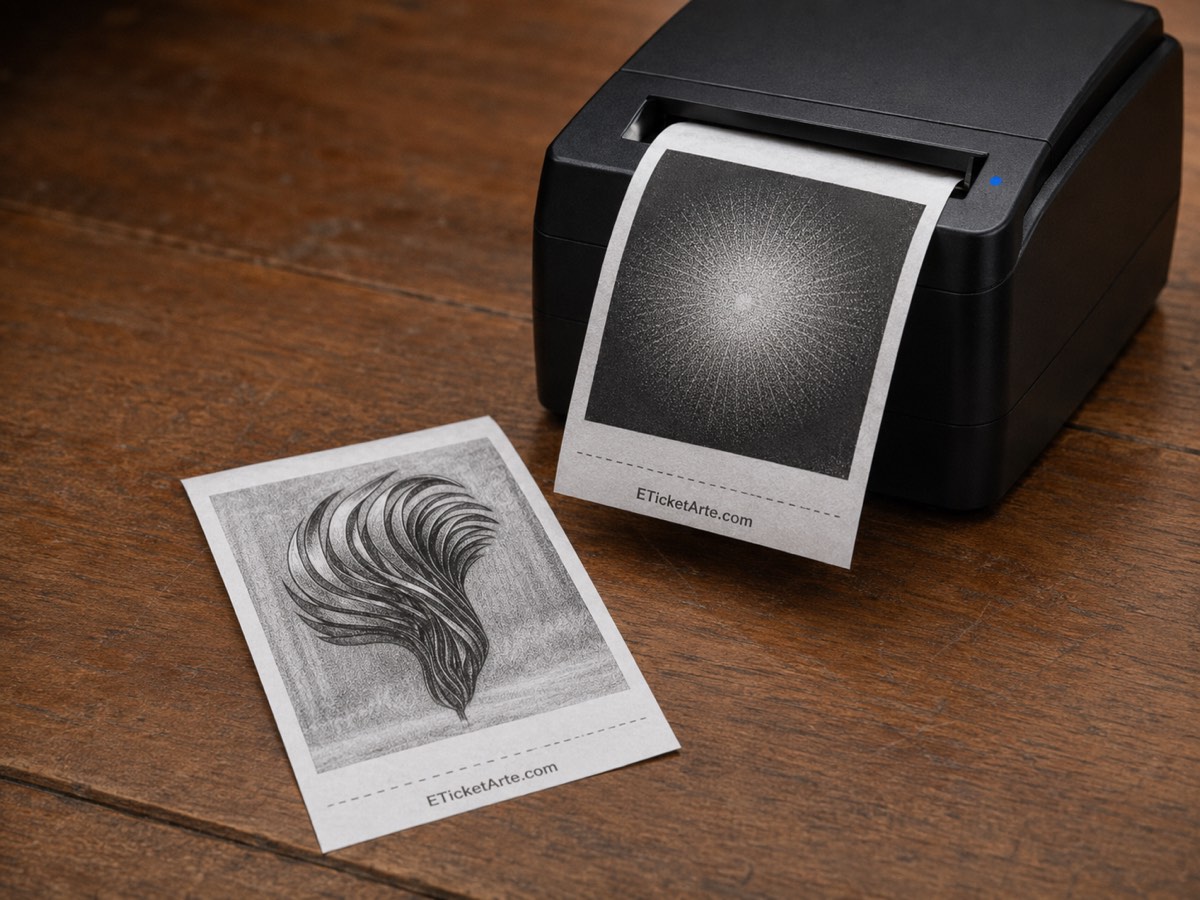 The device in operation with a freshly printed piece